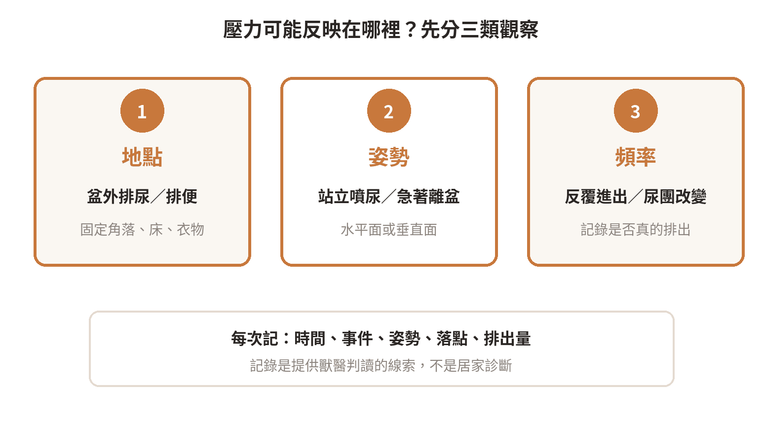 貓壓力與如廁變化的三類觀察地圖