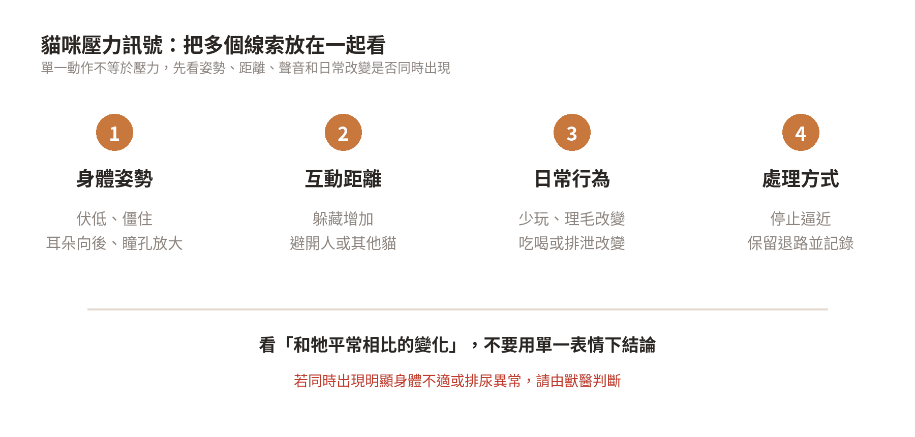 貓咪壓力行為從身體姿勢、距離到聲音的觀察地圖