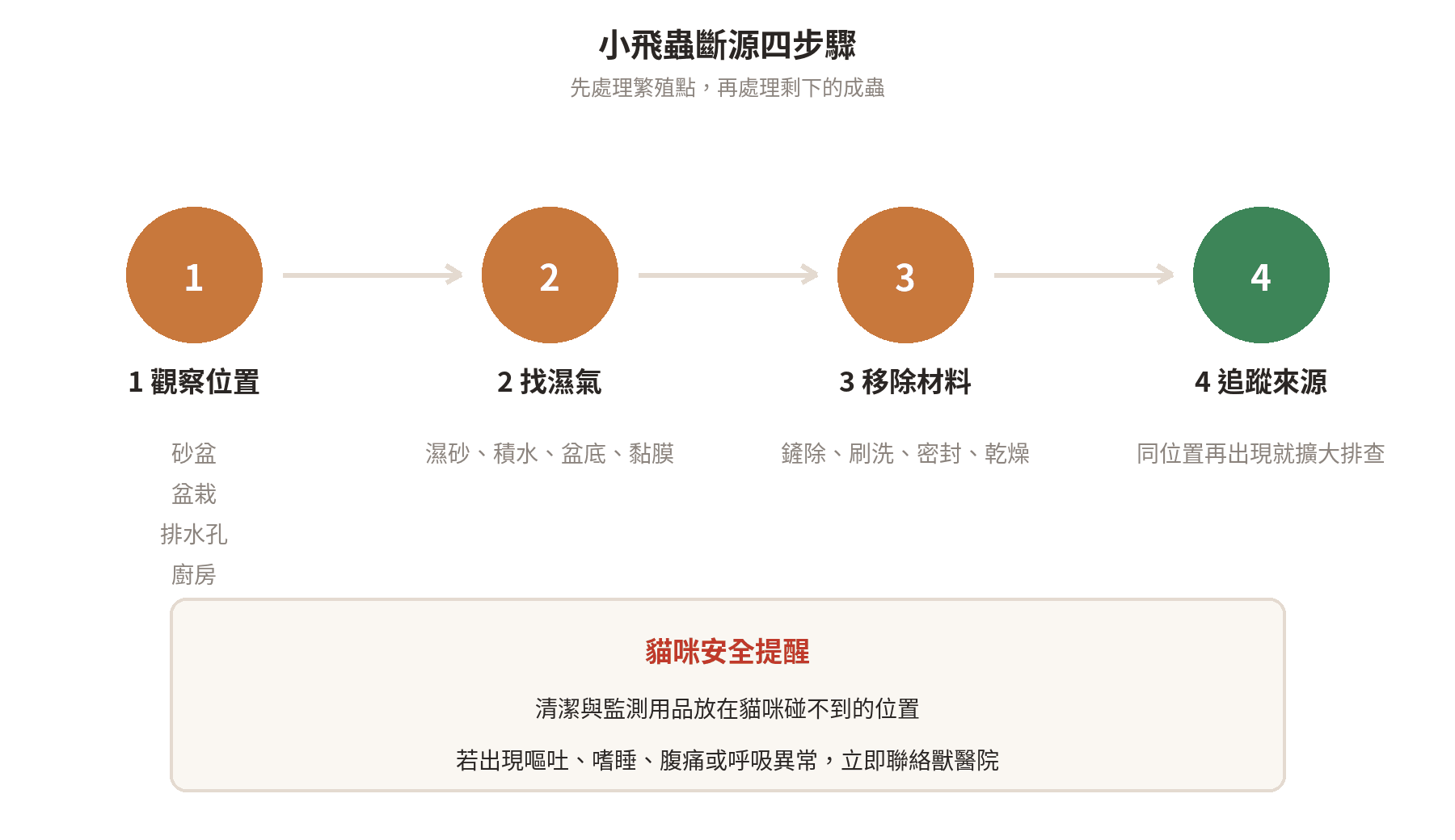 從小飛蟲停留位置、濕氣與有機殘留到清除繁殖點的四步判斷流程